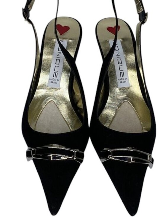 Monique Shoes - NEW MONIQUE Women’s Suede Slingback Pointed Toe High-Heel Pumps – Black–Size 10M